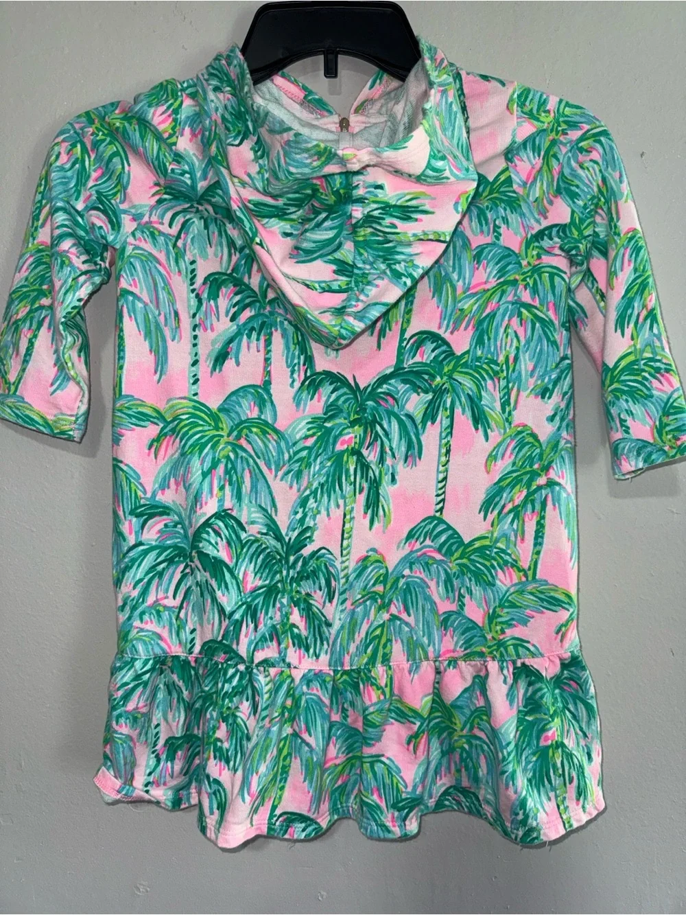 Lilly Pulitzer Pink Hooded Rashguard with Green Palm Print